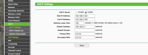 dhcp instellingen
